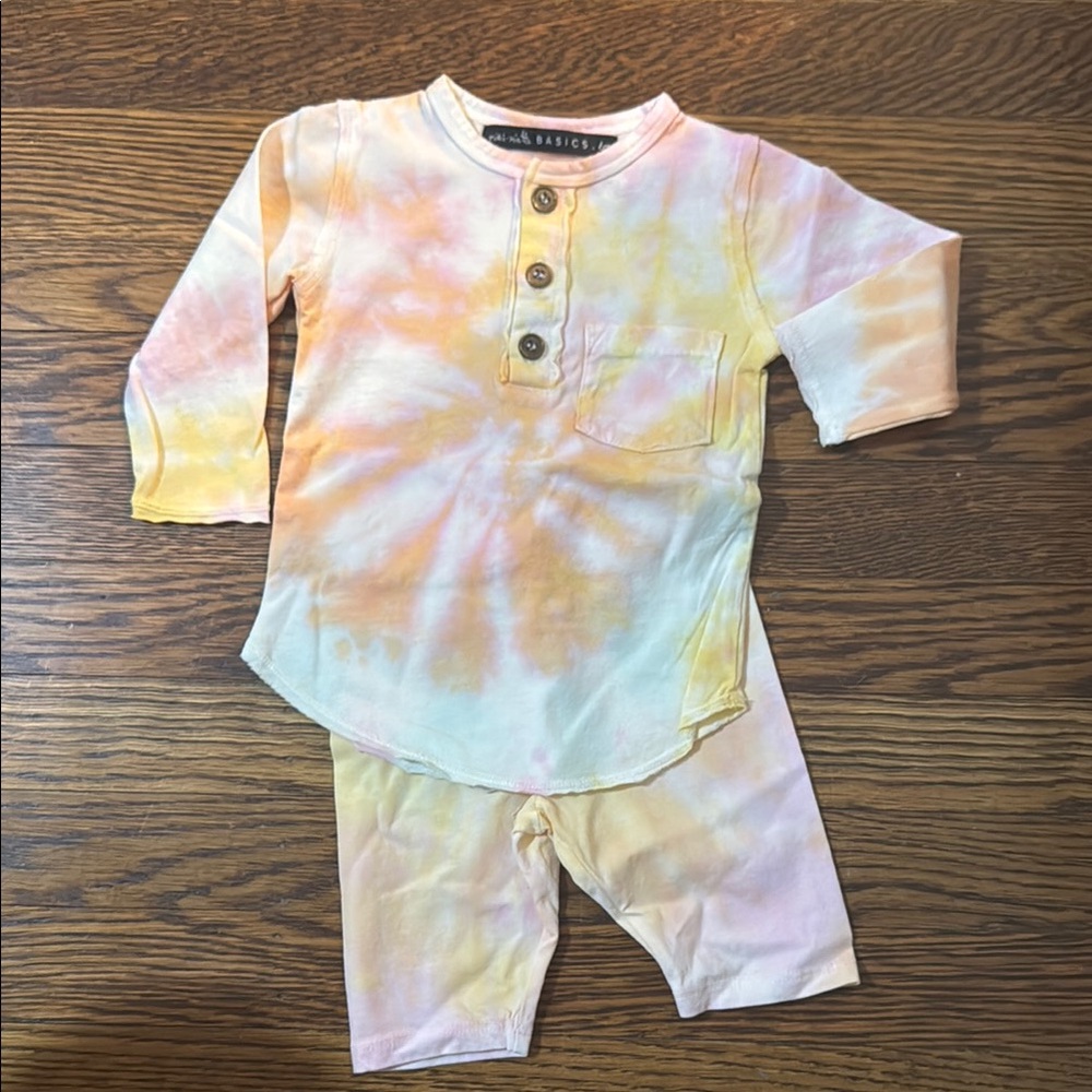 Kids Basics Tie-Dye Henley Matching Set – Pastel Multicolor